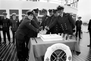 The crew of the Royal Yacht Britannia celebrate the crafts 21st Birthday The crew of the Royal Yacht Britannia celebrate the crafts 21st Birthday