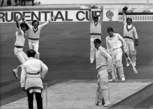 Cricket worlds Cup: England v. Pakistan. Wasim Bari catches Randall behind for 1 off Cricket worlds Cup: England v. Pakistan. Wasim Bari catches Randall behind for 1 off