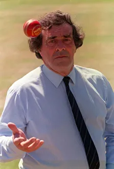 Cricketer Fred Truman in Sunday People studio July 1990 with cricket ball Cricketer Fred Truman in Sunday People studio July 1990 with cricket ball