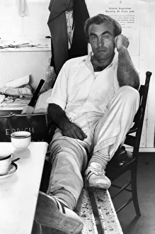 Cricketer John Edrich nurses his injured leg after batting in today' Cricketer John Edrich nurses his injured leg after batting in today'