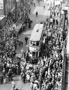 Crowds turned out to see the last tram through Birmingham City Centre in 1953 Crowds turned out to see the last tram through Birmingham City Centre in 1953