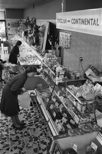 Customers at the English and Continental Cold Meats counter of the Nottingham Co-Op Customers at the English and Continental Cold Meats counter of the Nottingham Co-Op