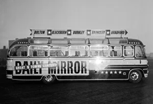 Daily Mirror Bus with signage promoting Great 5 Towns Competition, 5th December 1957 Daily Mirror Bus with signage promoting Great 5 Towns Competition, 5th December 1957