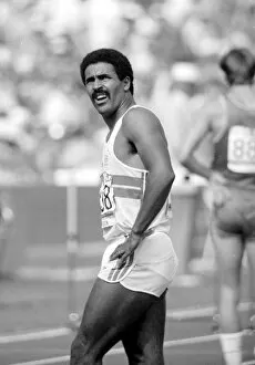 Images Dated 9th August 1984: Daley Thompson after competing in the hurdles at the 1984 Olympics in Los Angeles