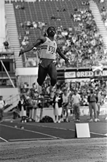 Images Dated 27th July 1986: Daley Thompson competing in the long jump during the Commonwealth Games