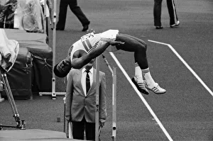 Daley Thompson leaps over the high jump on his way to winning the Decathlon Gold medal in Daley Thompson leaps over the high jump on his way to winning the Decathlon Gold medal in