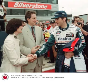 Damon Hill meets Tony Blair and his wife at the British Grand Prix at Silverstone Damon Hill meets Tony Blair and his wife at the British Grand Prix at Silverstone