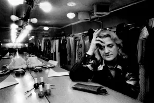 Dancer Murray's manageress, Doreen Dale, in the deserted dressing room she used in Dancer Murray's manageress, Doreen Dale, in the deserted dressing room she used in