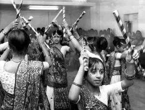 Dancers perform a traditional stick dance at the Hindu Temple, Merches Place, Grangetown Dancers perform a traditional stick dance at the Hindu Temple, Merches Place, Grangetown
