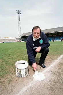 David Downs marks the pitch at Elm Park. Reading, 8th May 1998