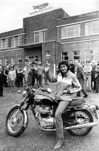 David Essex delighted workers at the Meriden motor cycle co-operative when he collected David Essex delighted workers at the Meriden motor cycle co-operative when he collected