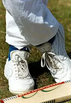 Images Dated 22nd August 1990: David Gower former England Cricket Captain shows his contraversial blue socks