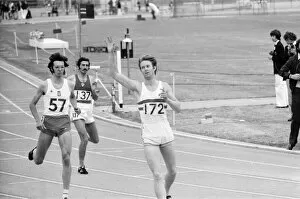 Images Dated 12th July 1975: David Jenkins of Great Britain running through the tapes, arms in the air
