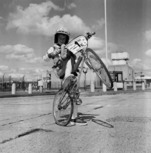 Images Dated 15th August 1985: David Maw, 8 years old, BMX cycle champion. He has recently become World Champion for