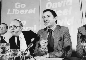 David Steel and Lord Evans at Liberal party press conference - April 1979 David Steel and Lord Evans at Liberal party press conference - April 1979