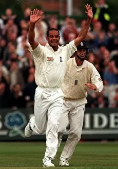 Images Dated 3rd July 1997: Dean Headley England Bowler at Old Trafford July 1997 Cricket Player celebrates after
