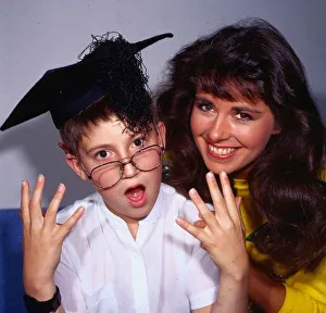 Debbie Greenwood TV presenter September 1986 with schoolboy Paul Cherry Debbie Greenwood TV presenter September 1986 with schoolboy Paul Cherry