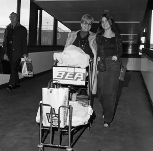 Debbie Reynolds and her 15-year-old daughter Carrie Fisher at Heathrow Airport today Debbie Reynolds and her 15-year-old daughter Carrie Fisher at Heathrow Airport today
