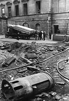Debris outside Mansion house, in the centre of London, after another German air raid Debris outside Mansion house, in the centre of London, after another German air raid