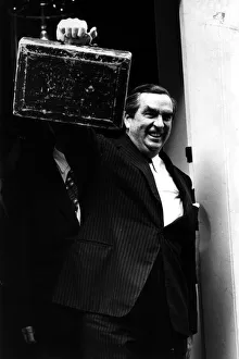 Denis Healey, Chancellor of the Exchequer, leaving 11 Downing Street holding the budget Denis Healey, Chancellor of the Exchequer, leaving 11 Downing Street holding the budget