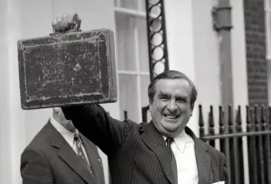 Denis Healy seen here leaving 11 Downing Street holding the budget box on Budget Day 1976 Denis Healy seen here leaving 11 Downing Street holding the budget box on Budget Day 1976