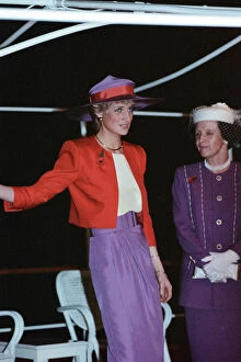 Diana, Princess of Wales arrives on the Governors launch during her visit to Hong Kong