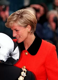 Diana, Princess of Wales arrives at a meeting in London to mark the 30th anniversary of
