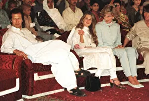 Images Dated 22nd February 1996: Diana, Princess of Wales with her friend Jemima Khan and her husband Pakistani cricket