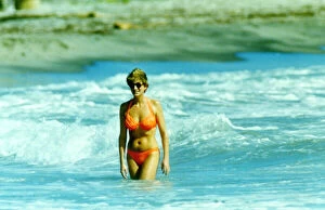 Diana Princess Of Wales Collection: Diana, Princess of Wales in the water at Indian Castle Beach during her Nevis