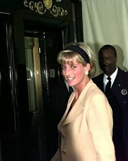 Images Dated 23rd June 1997: Diana, Princess of Wales, wearing sand coloured suit with black top and matching headband