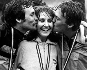Dick Beardsley and Inge Simonsen kiss Joyce Smith after jointly winning the 1981 London Dick Beardsley and Inge Simonsen kiss Joyce Smith after jointly winning the 1981 London