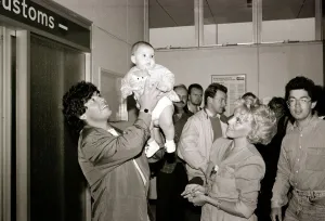 Diego Maradona - Football Player - August 1987 with Baby Diego Maradona - Football Player - August 1987 with Baby