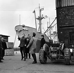 East Yorkshire Gallery: Its dinner break at the docks and these dockers get the ball out for a kick about in