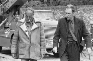 Sheepskin Coat Gallery: Director John Sturges (left) seen here with actor Donald Sutherland during location