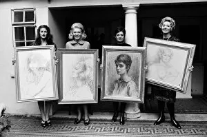 Images Dated 14th October 1970: Distinguished british women pictured with their own portraits by Zsuzsi Roboz for