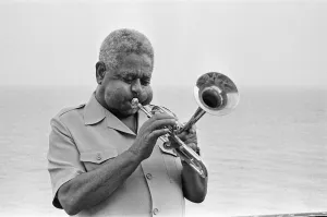 Images Dated 15th July 1989: Dizzy Gillespie seen here on the roof of the Leas Cliff Hall, Folkestone
