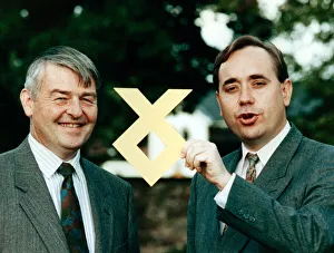 Images Dated 18th September 1991: Doctor W. Allan Macartney and Alex Salmond with the SNP logo. 18th September 1991