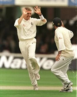 Images Dated 18th June 1998: Dominic Cork of England celebrates first wicket June 1998 During the England v