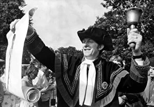Images Dated 25th August 1980: Dressed in a black and gold costume, Town Crier Douglas Knott