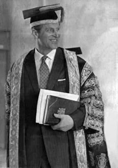 Duke of Edinburgh at Aberystwyth University, wearing a mortar board and gown Duke of Edinburgh at Aberystwyth University, wearing a mortar board and gown