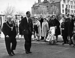 The Duke of Edinburgh with the Lord Mayor of Cardiff arrives at the Welsh College of The Duke of Edinburgh with the Lord Mayor of Cardiff arrives at the Welsh College of