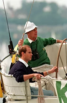 Images Dated 8th June 1992: THE DUKE OF EDINBURGH AND PRINCE EDWARD SAILING HIS YATCH DURING COWES WEEK. AUGUST 1992