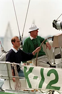 Images Dated 8th June 1992: THE DUKE OF EDINBURGH AND PRINCE EDWARD SAILING HIS YATCH DURING COWES WEEK. AUGUST 1992