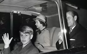 Images Dated 11th January 1973: The Duke of Edinburgh. Prince Edward waving as he arrives at Westminster Abbey with Queen