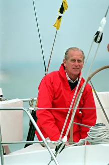 The Duke of Edinburgh, Prince Philip sailing during Cowes week. August 1991 The Duke of Edinburgh, Prince Philip sailing during Cowes week. August 1991