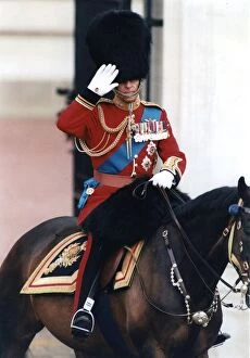 Images Dated 6th April 1994: The Duke of Edinburgh. Prince Philip saluting on horse back, in full uniform. June 1994