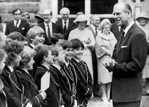 The Duke of Edinburgh. Prince Philip with school children of Morrison'
