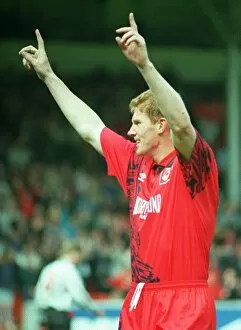 Images Dated 21st May 1995: Duncan Shearer Aberdeen football player celebrates after scoring his 2nd goal against