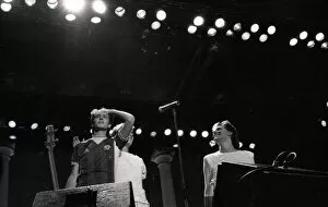 Duran Duran Performing on stage during a concert at Villa Park