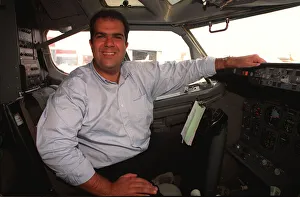 Easyjet owner Stelios Haji-Loannou sitting at aeroplane controls October 1997 Easyjet owner Stelios Haji-Loannou sitting at aeroplane controls October 1997